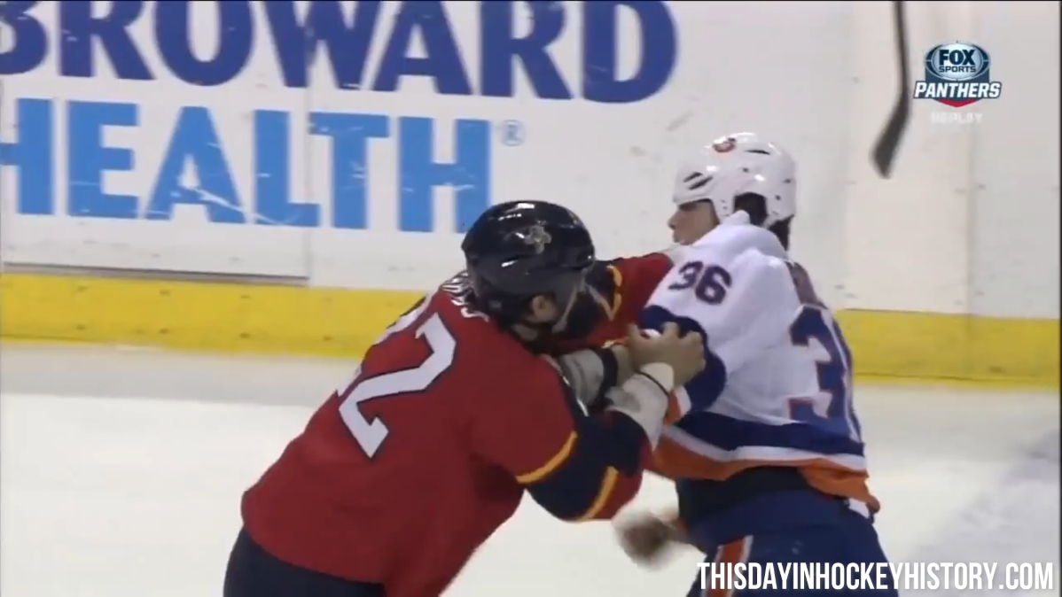 This Day In Hockey History-March 16, 2013-George Parros Eric Boulton Fight NY Islanders vs Florida Panthers