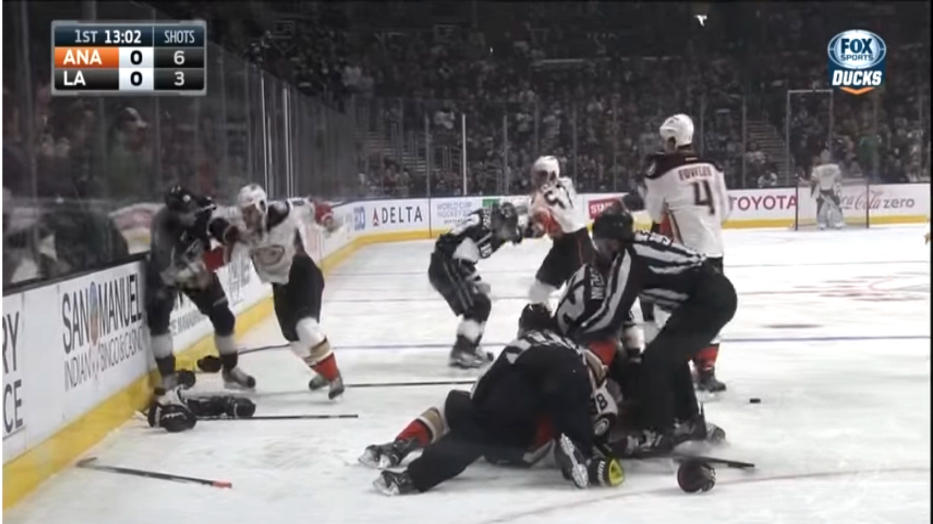 This Day In Hockey History-March 5, 2016-Perry Sparks Line Brawl Between Ducks and Kings